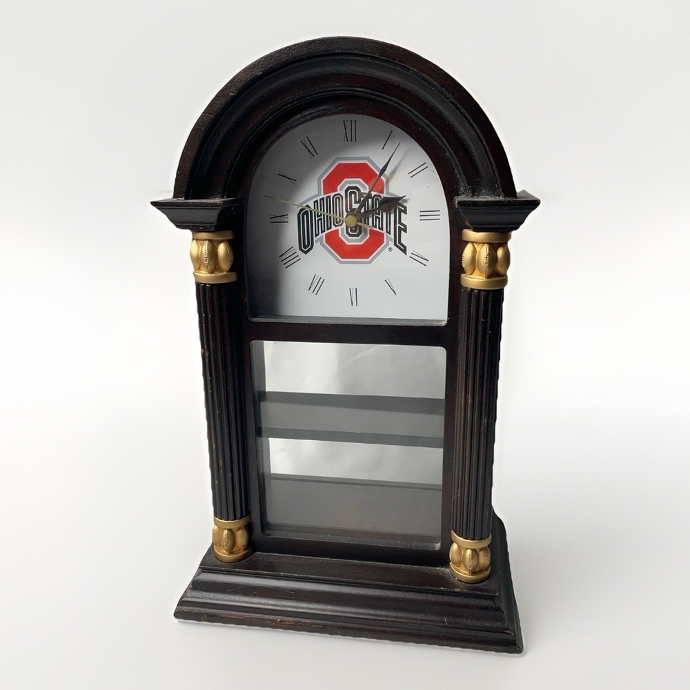 Vintage Danbury Mint Ohio State Buckeyes Football Wooden Grandfather Desk Clock